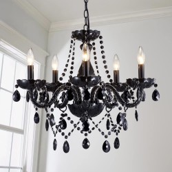 Saint Mossi Modern K9 Crystal Chandelier,Black Chandelier with 5 Lights E12 Base, Modern Pendant Ceiling Lighting Fixture for Dining Room,Bedroom,Living Room, D19 x H19 with Max 59" Adjustable Chain