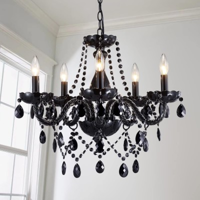 Saint Mossi Modern K9 Crystal Chandelier,Black Chandelier with 5 Lights E12 Base, Modern Pendant Ceiling Lighting Fixture for Dining Room,Bedroom,Living Room, D19 x H19 with Max 59" Adjustable Chain