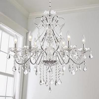 Saint Mossi Crystal Chandelier Light Fixture Modern Lighting, Crystal Pendant Raindrop Chandelier for Dining Room,Bedroom,Living Room,H23 x D24, 6-Light